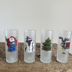 Vintage Tom Collins Christmas Frosted Bar Glasses Set of 4 Holiday Tumblers